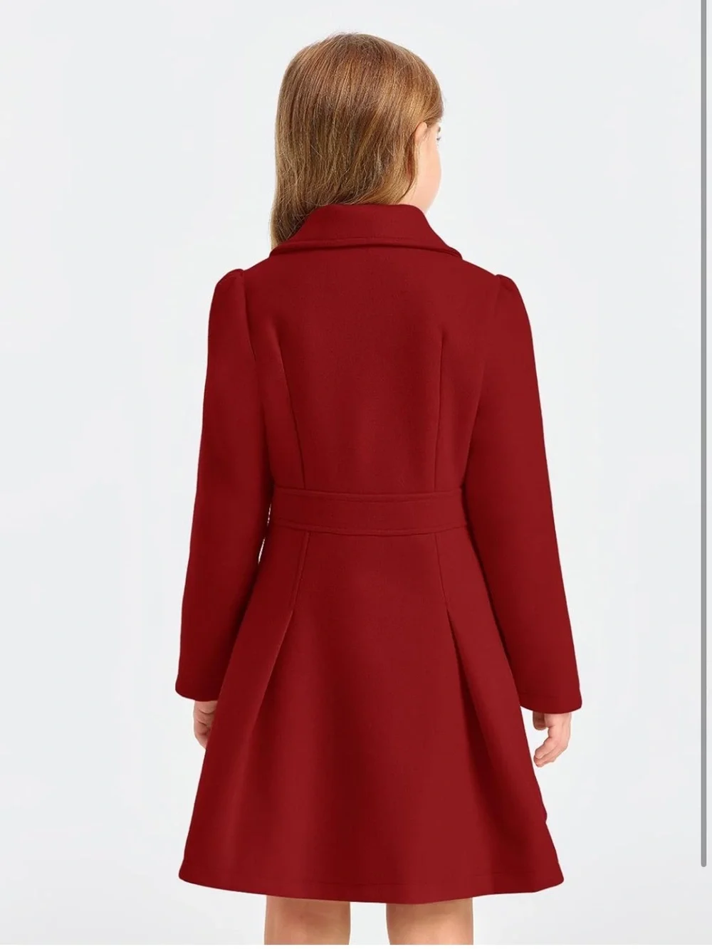 Girls Winter Dress Coat Button Peacoat Notch Lapel Double Breasted with Pockets